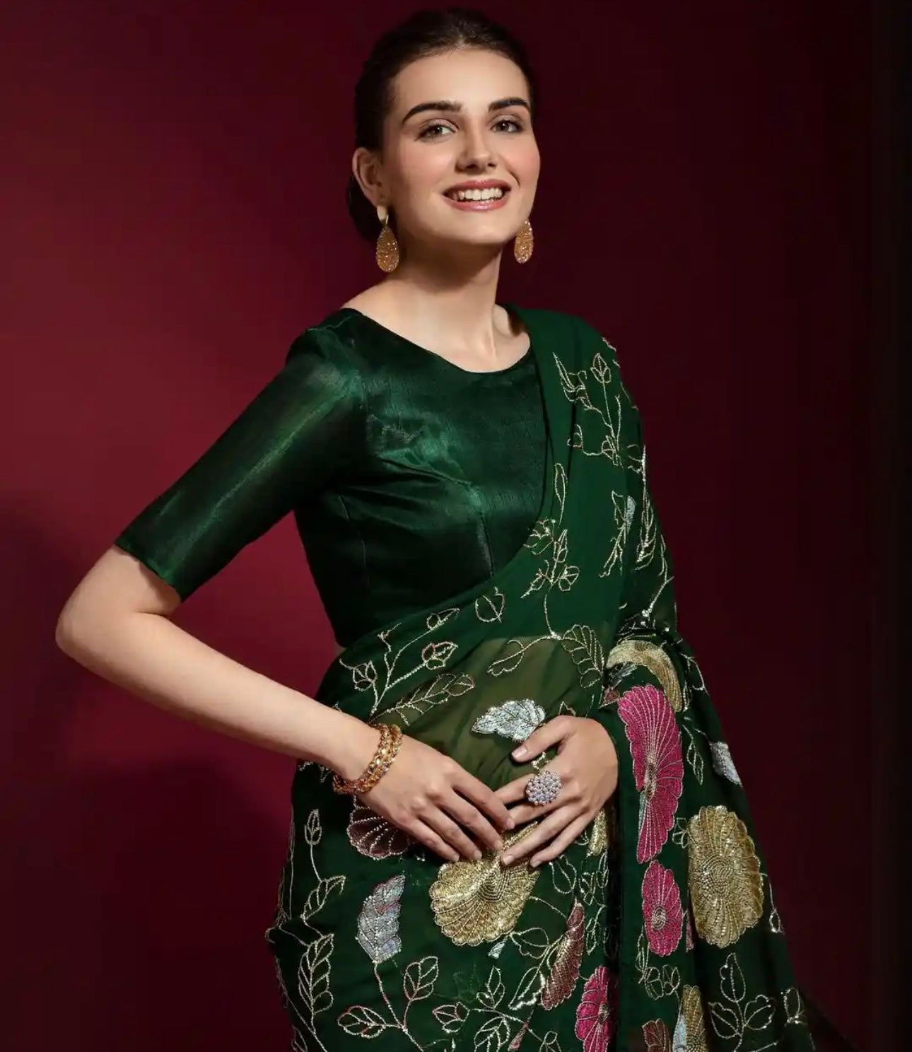 Handwork Green Saree