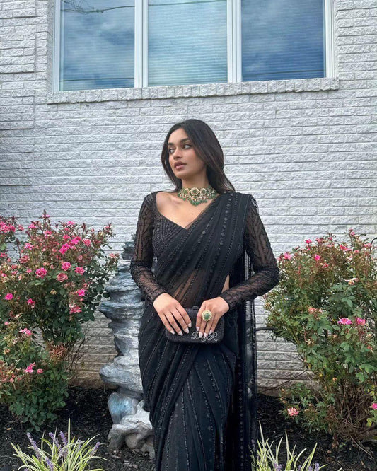 Black Net Saree