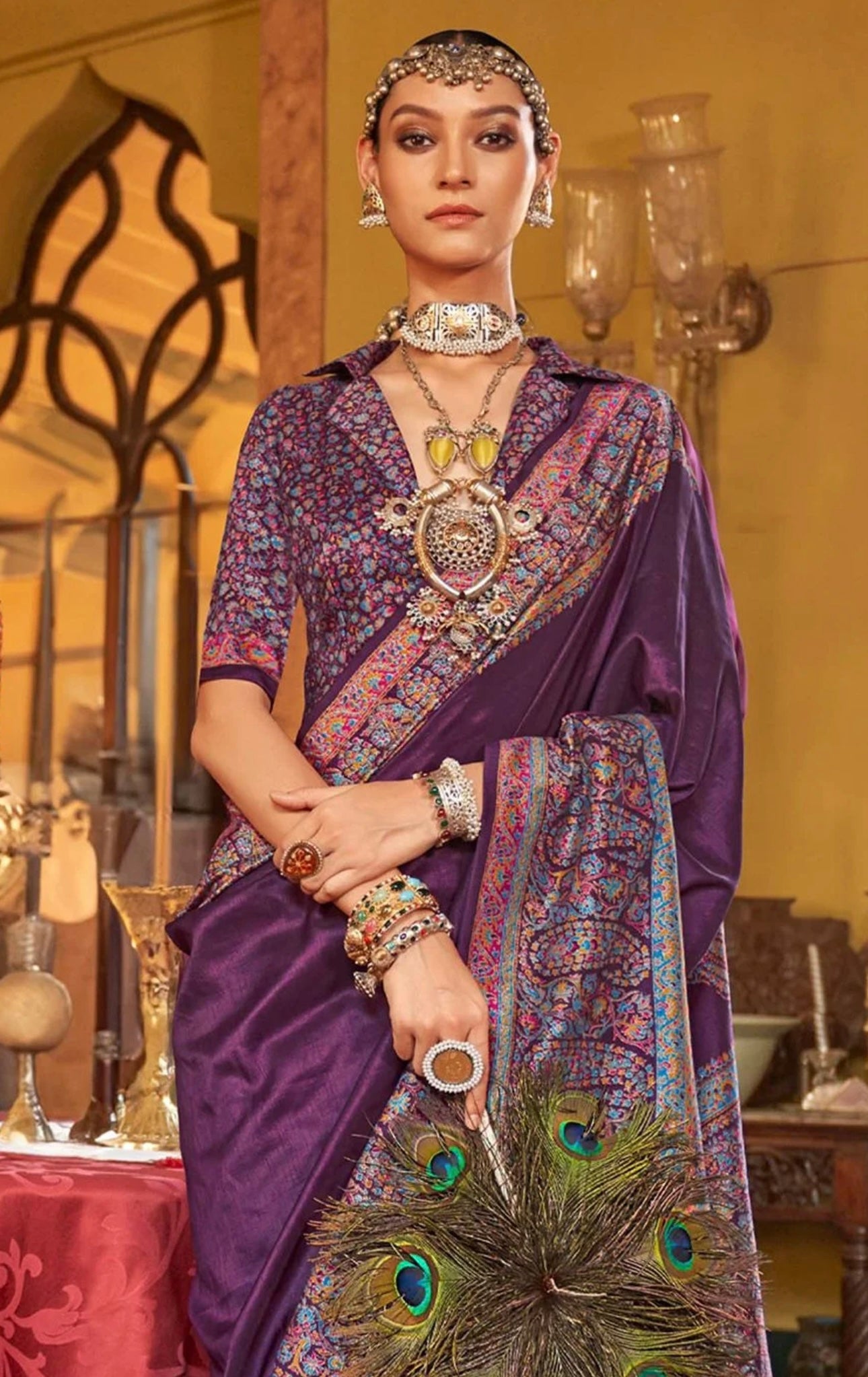 Purple Kani Silk Saree