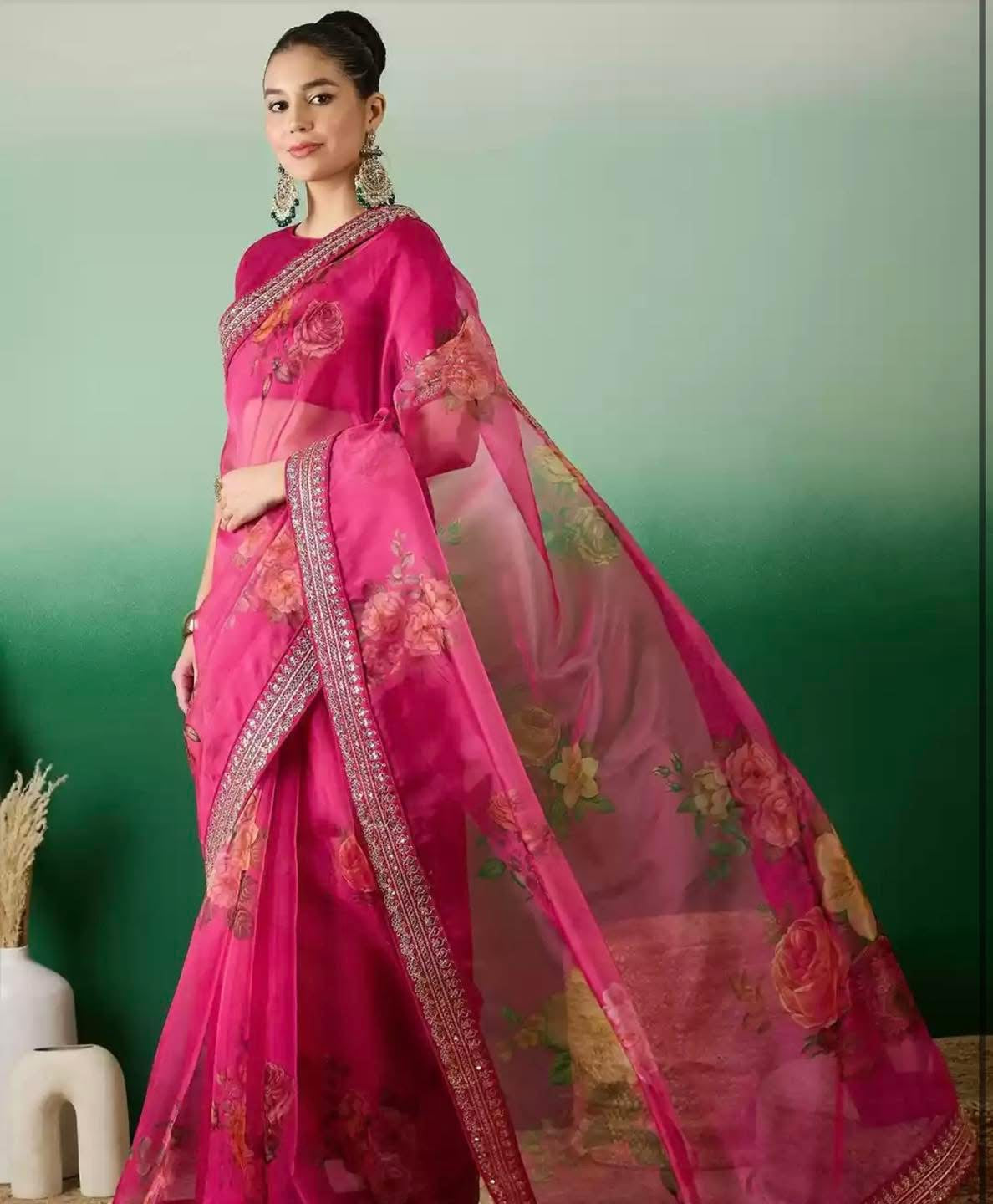 Hot Pink Organza Saree