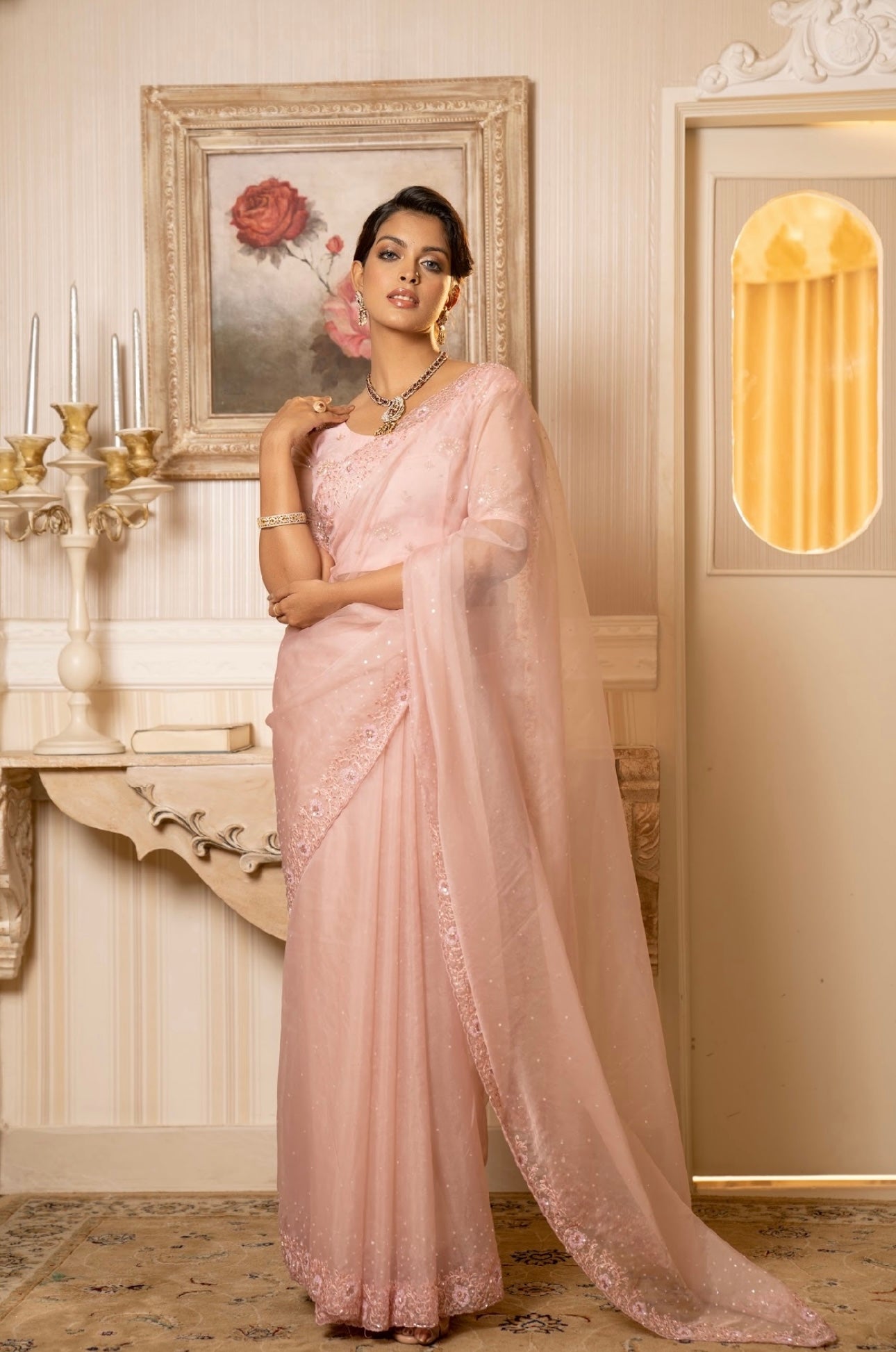 Light Peach Designer saree