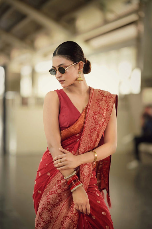 Red Katan Jaal Saree