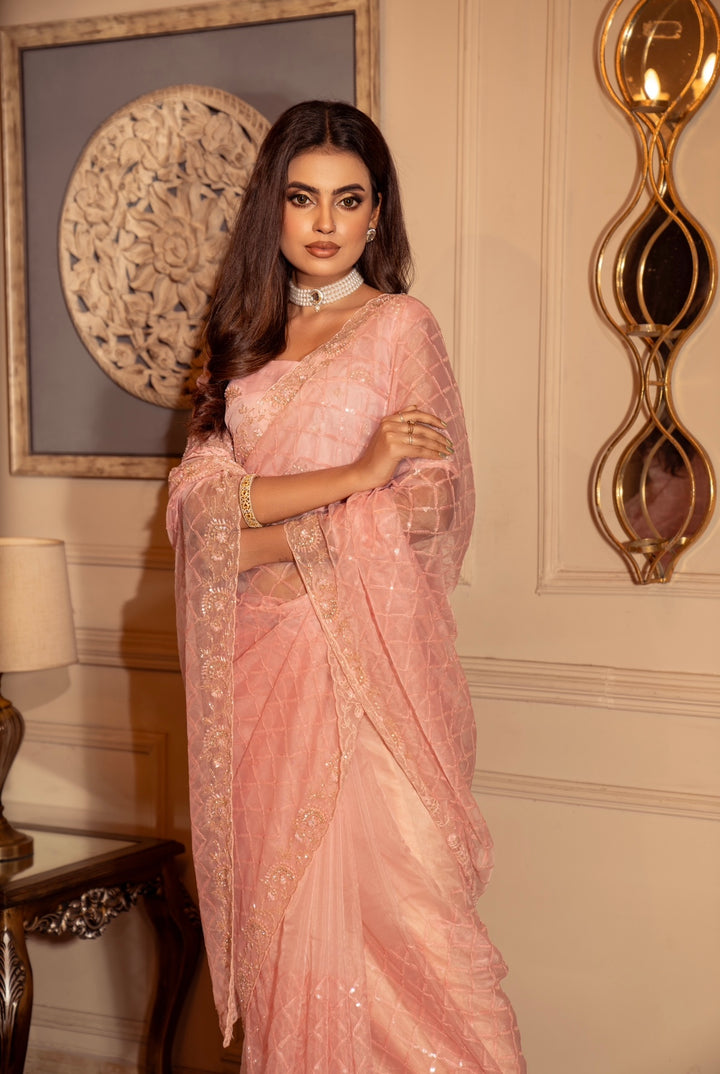 Baby Pink Organza Saree