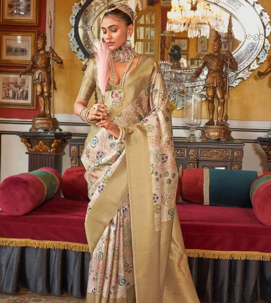 Golden Kanchiwaram Saree