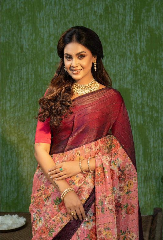 Muave Floral Georgette Saree