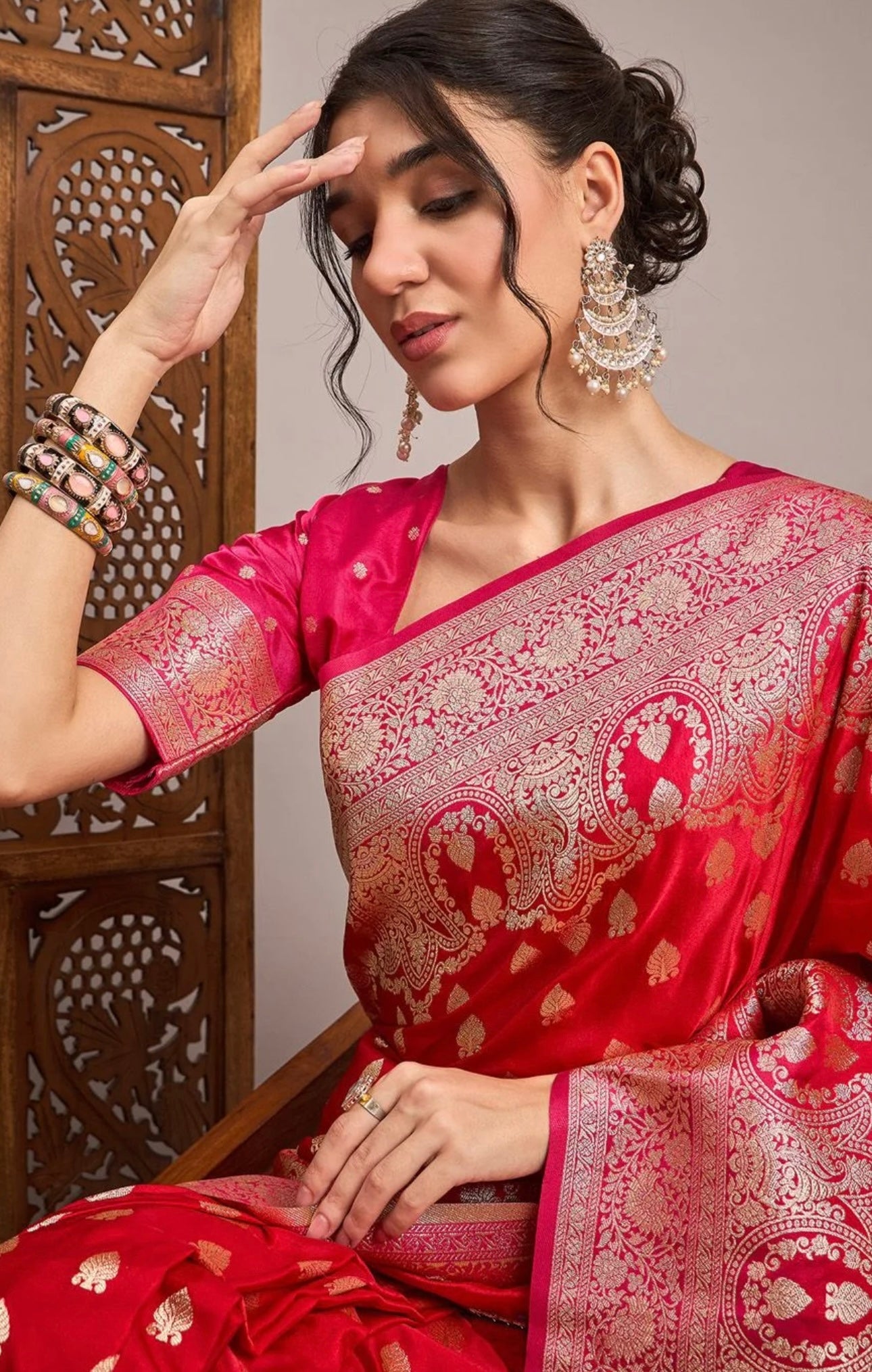 Red Floral Silk Saree