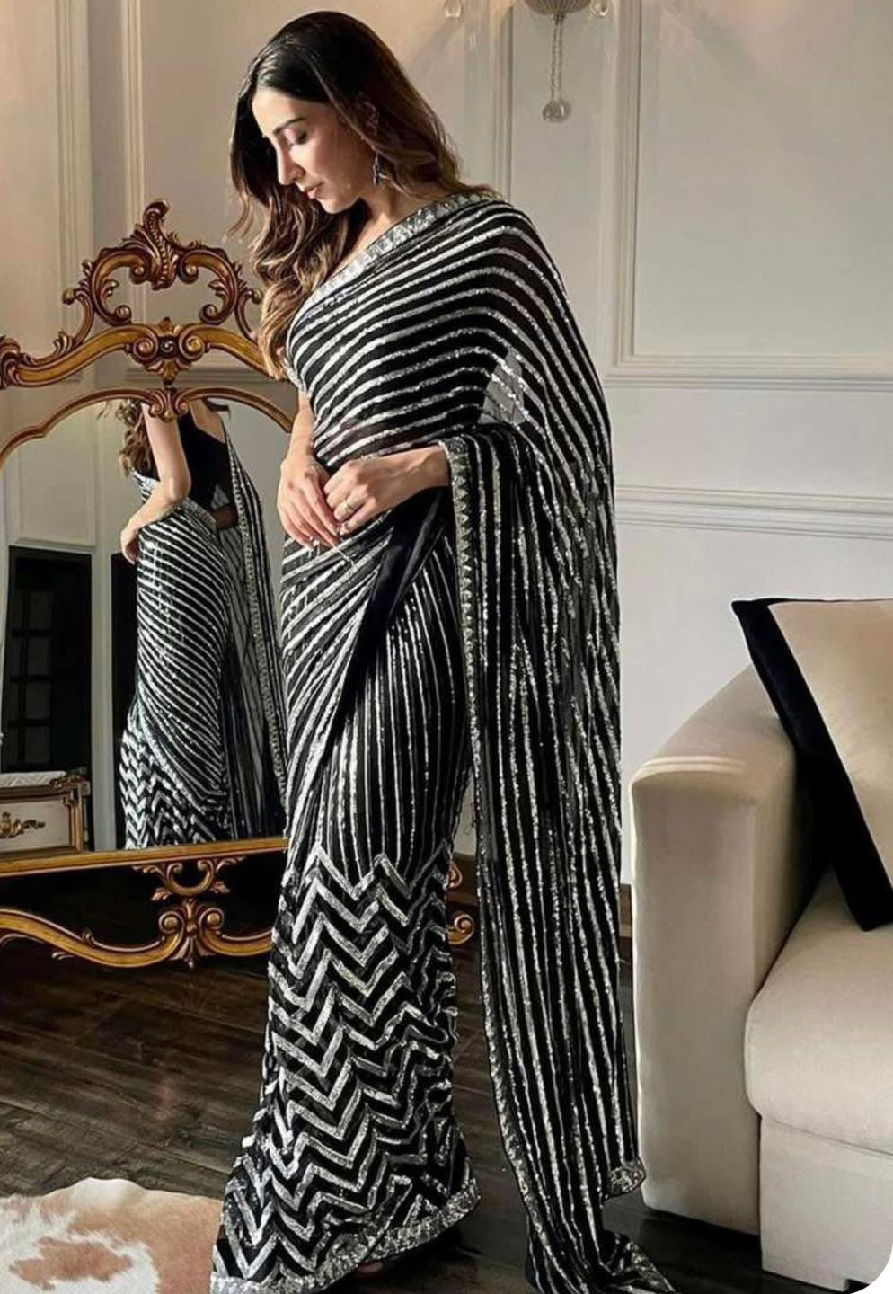Black Striped Saree