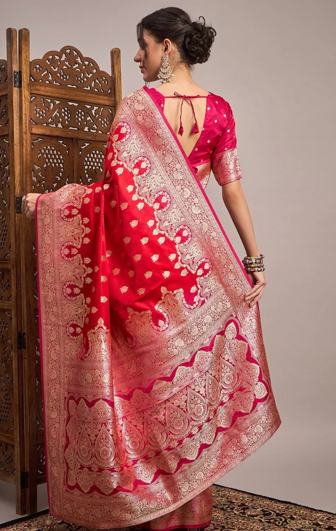 Red Floral Silk Saree