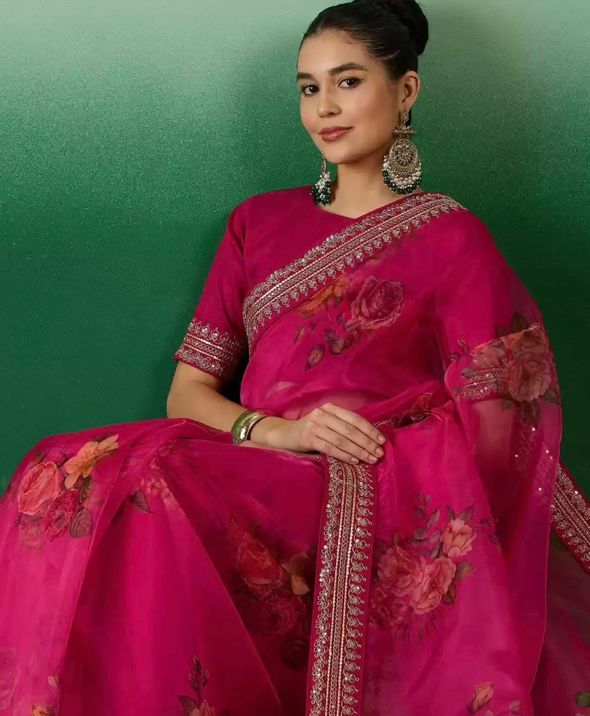 Hot Pink Organza Saree