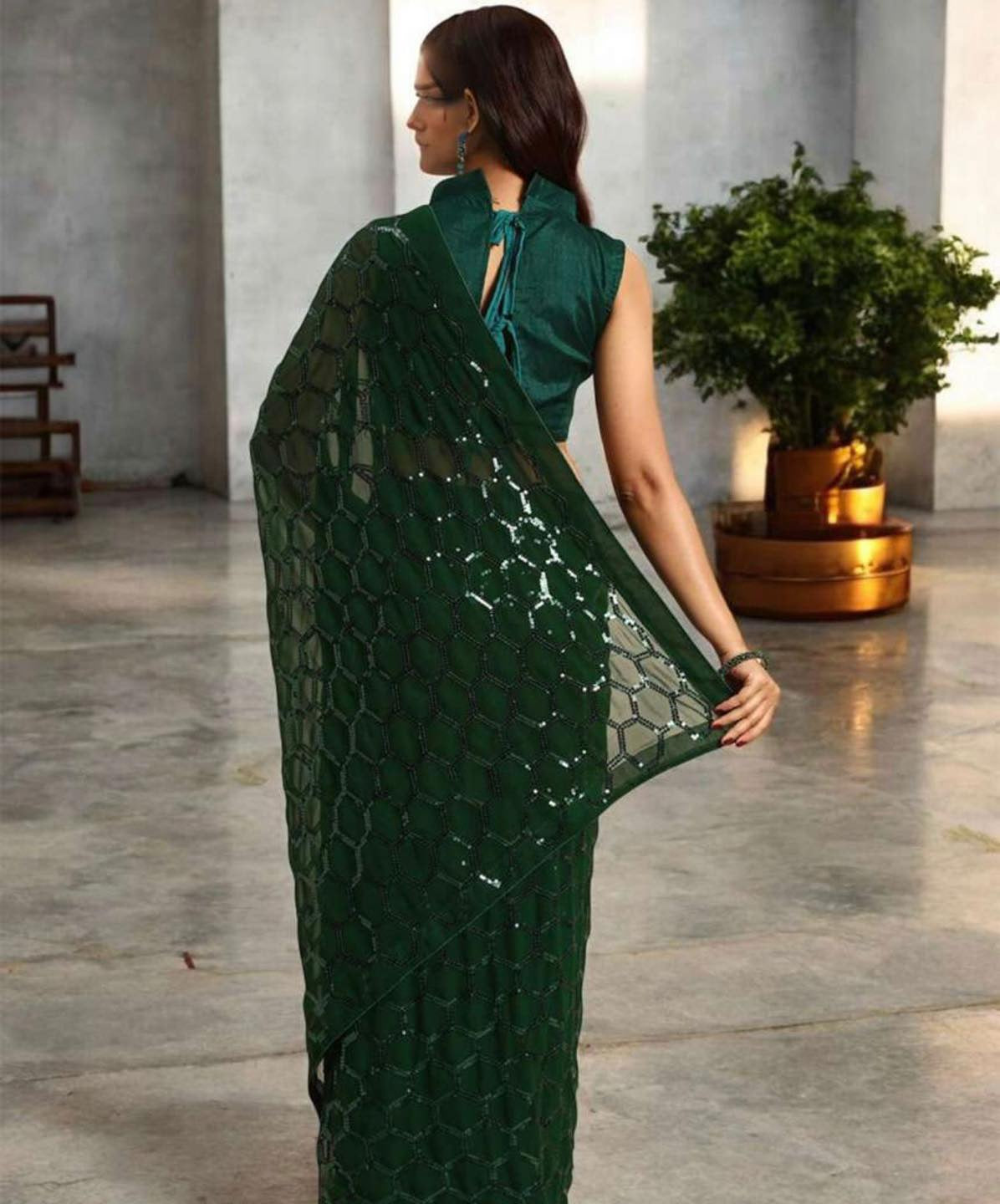 Bottle Green Designer Saree