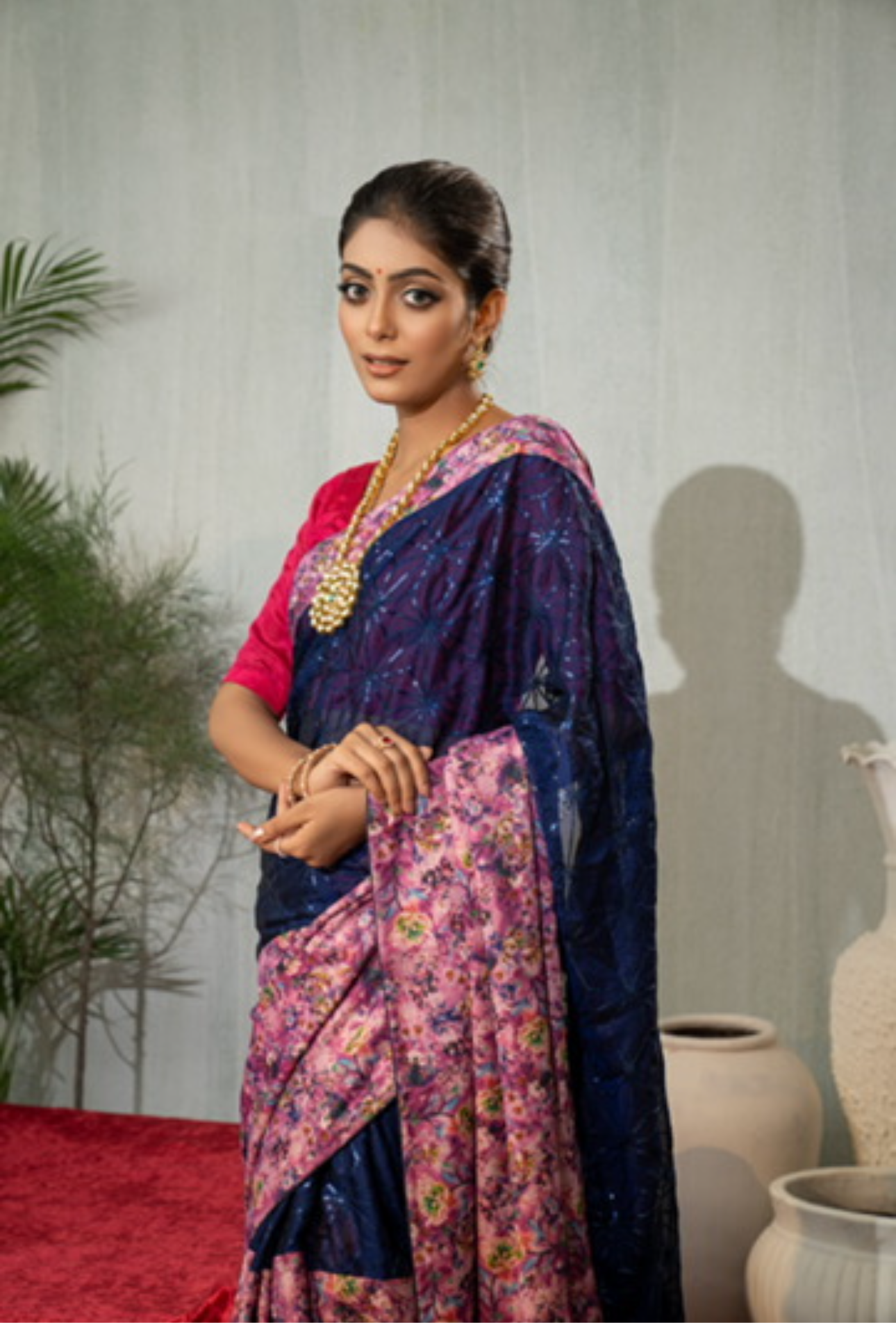 Purple floral sequins saree