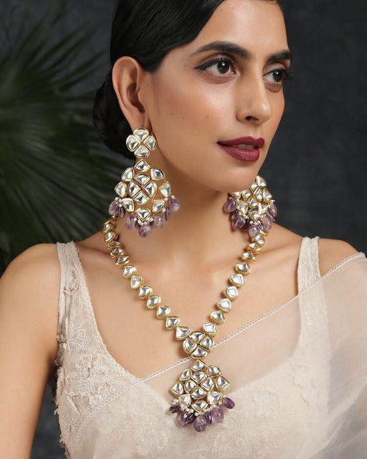 Purple kundan set