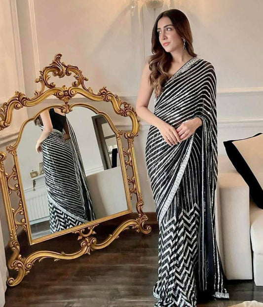 Black Striped Saree