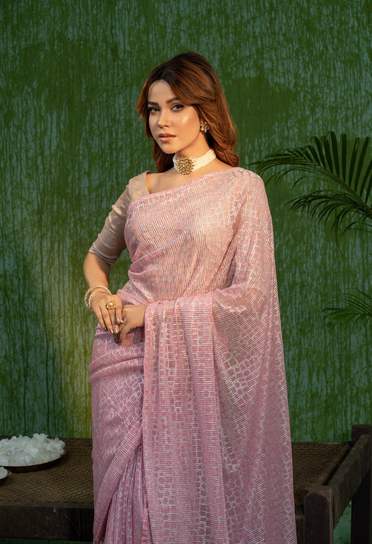 Baby Pink Georgette Saree