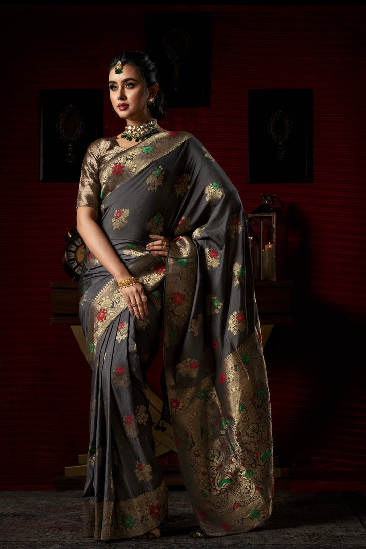 Grey Banarasi Saree