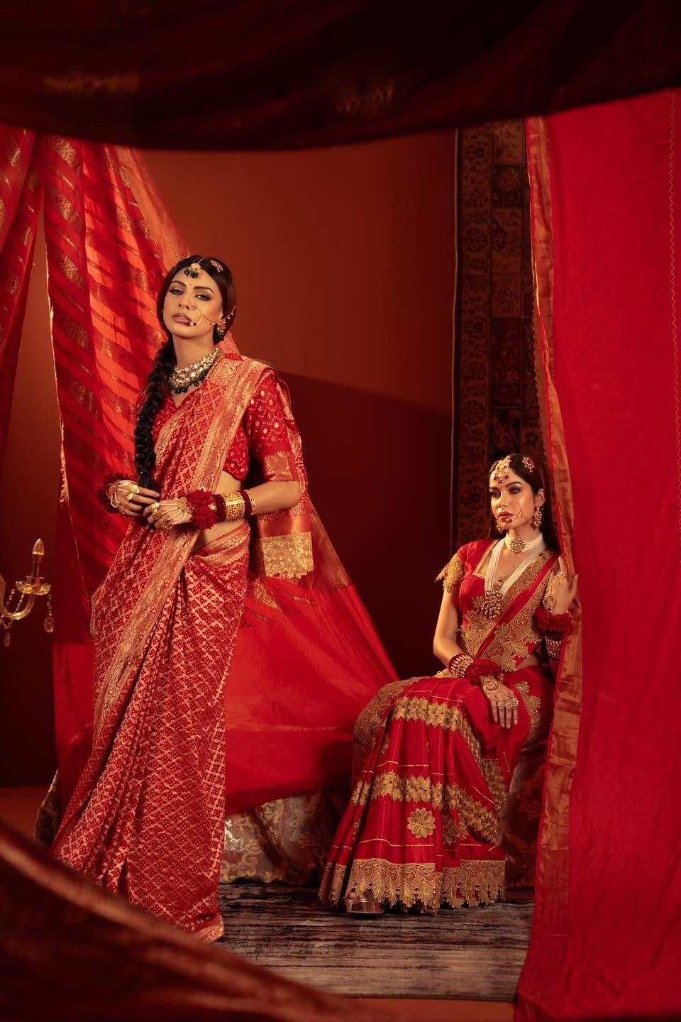 Red Bandhej Saree