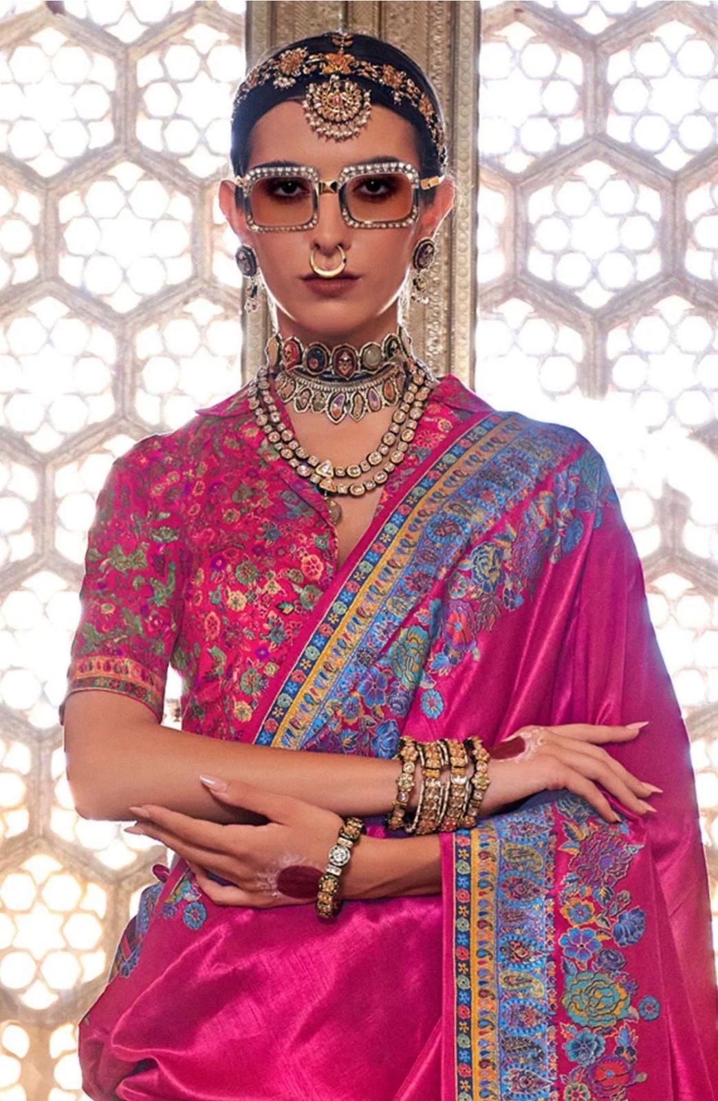 Hot Pink Banarasi saree