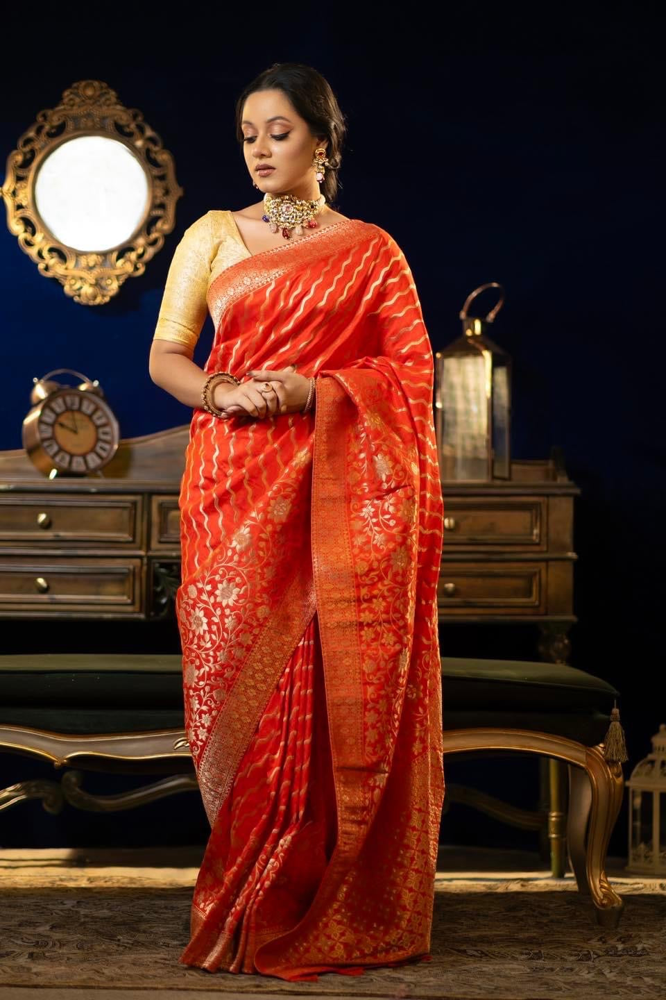 Red banarasi Geo Saree