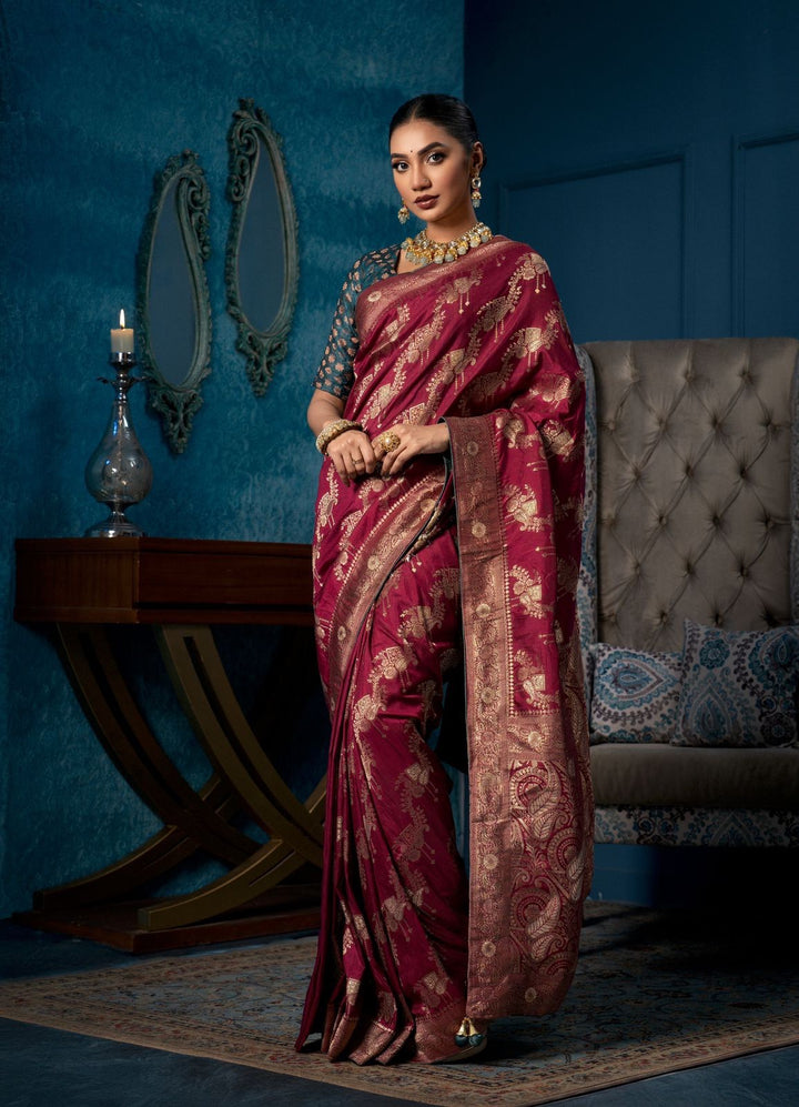 Wine Red Bridal Saree.