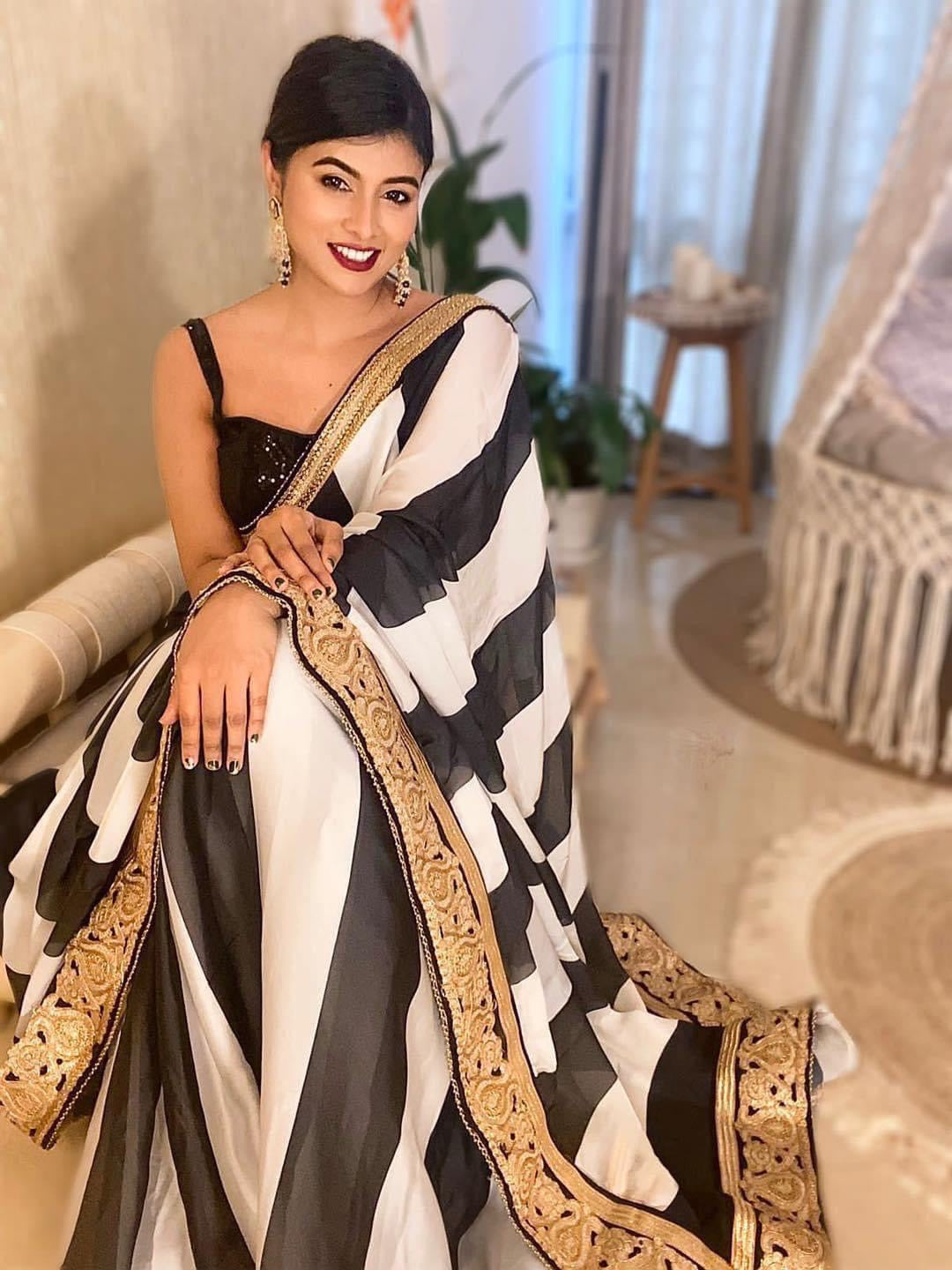 B/W striped saree