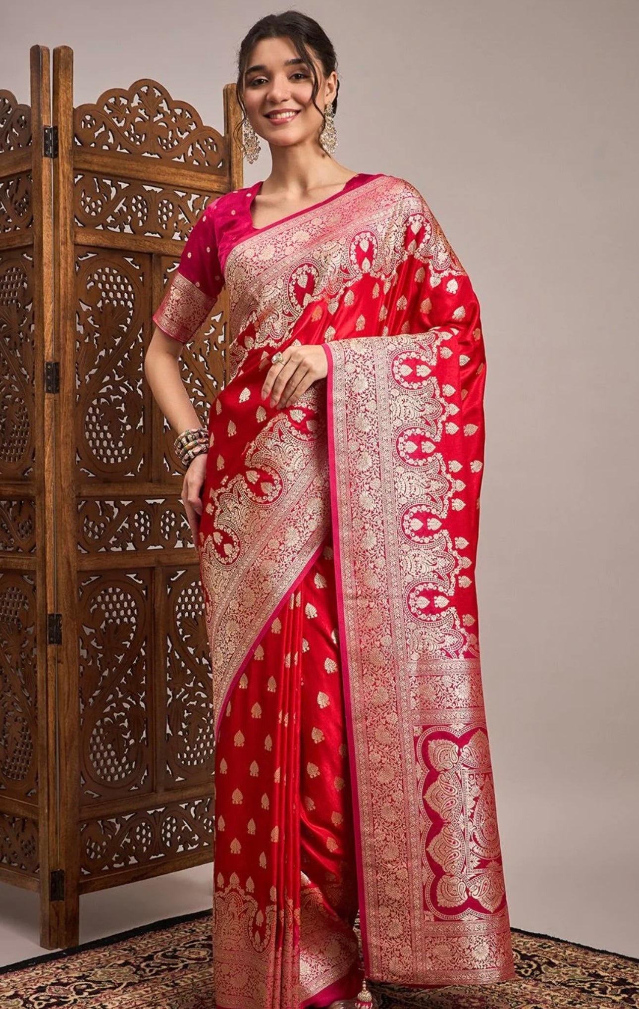 Red Floral Silk Saree