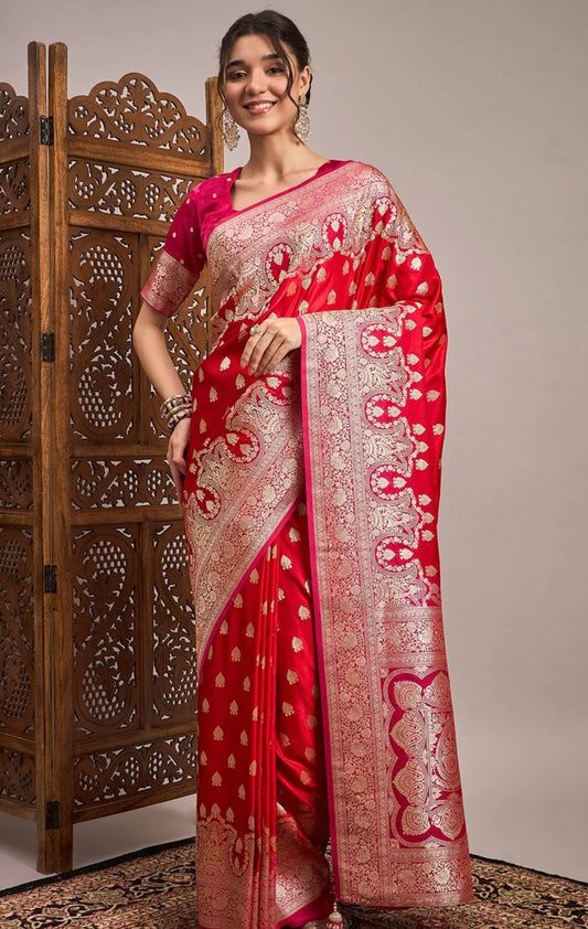Red Floral Silk Saree