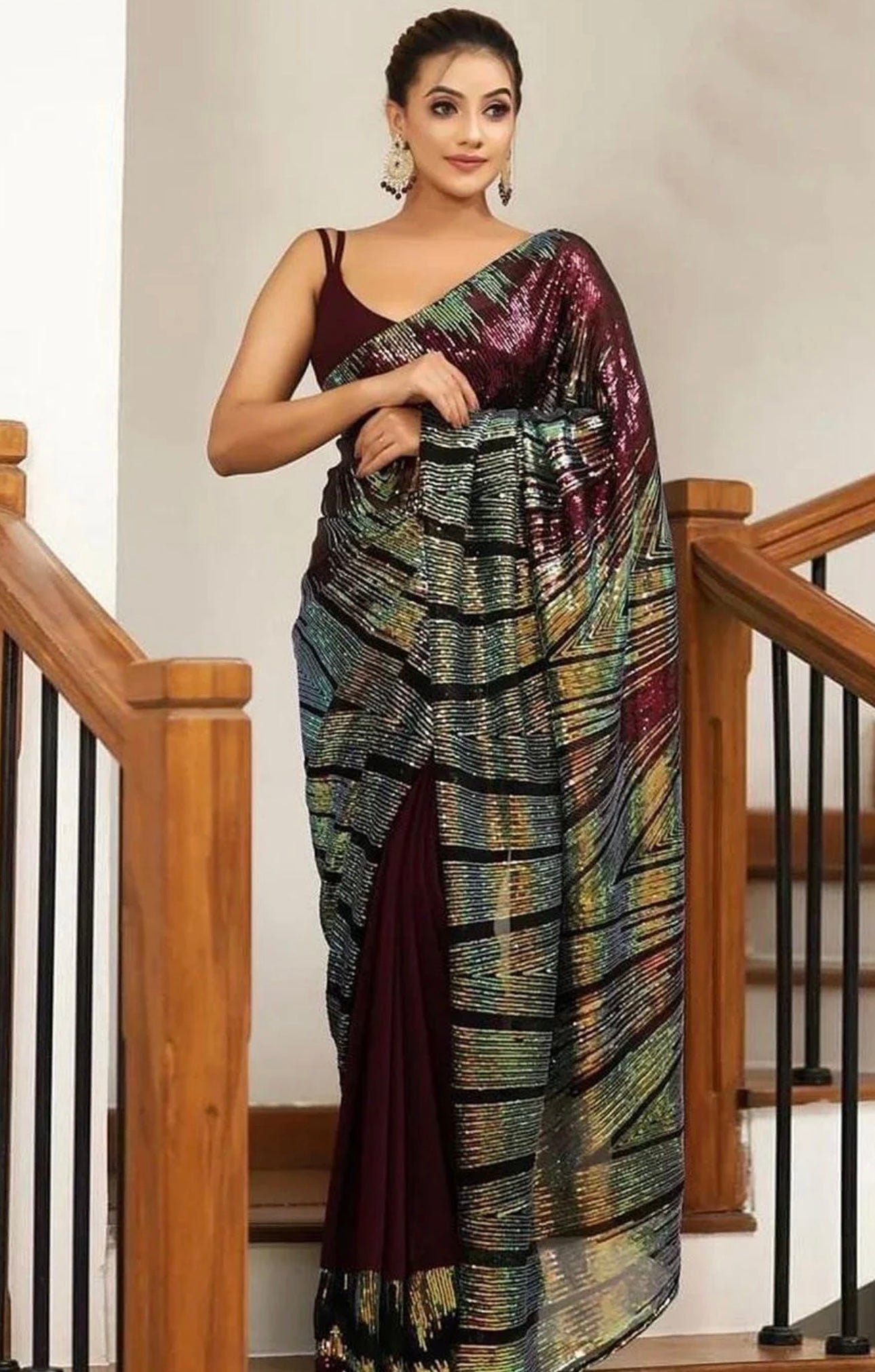 Maroon Multicolor Saree