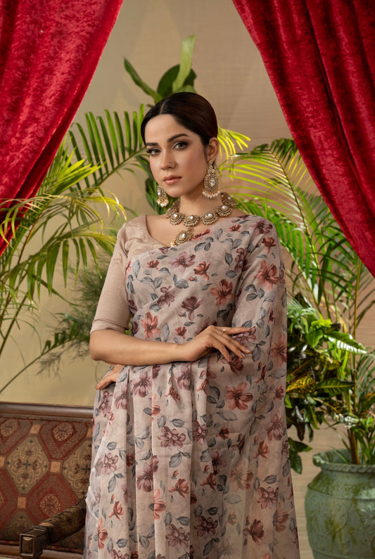 Off White Floral Saree