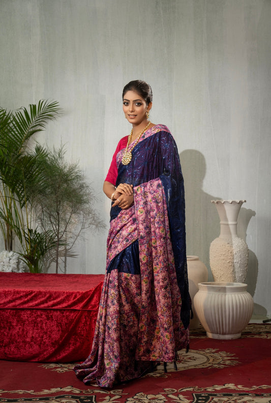 Purple Floral Kharchupi Saree