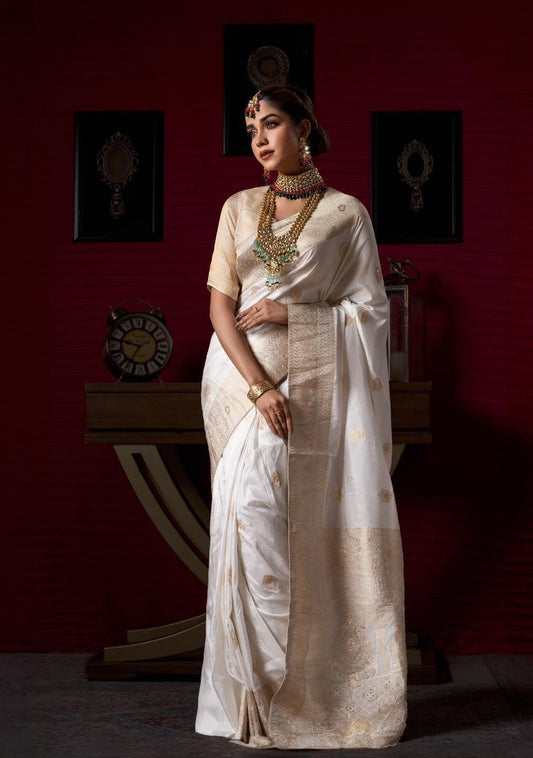 White Bridal Banarasi Silk