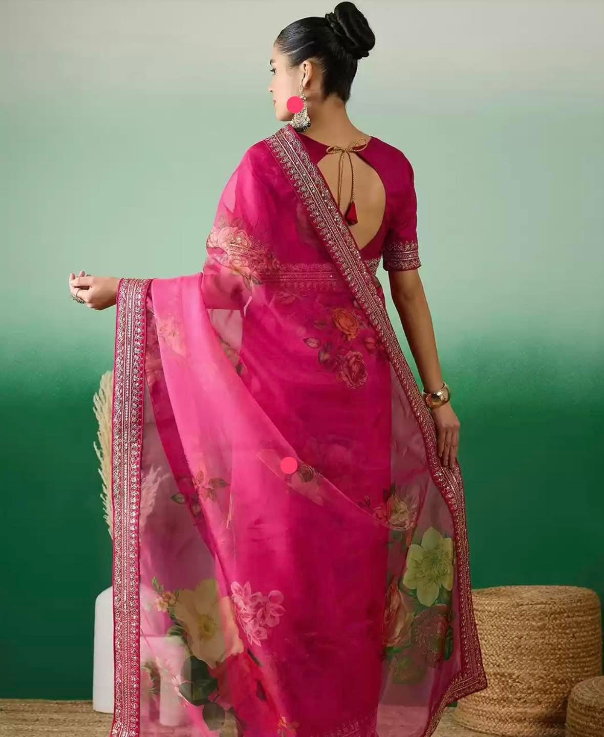 Hot Pink Organza Saree
