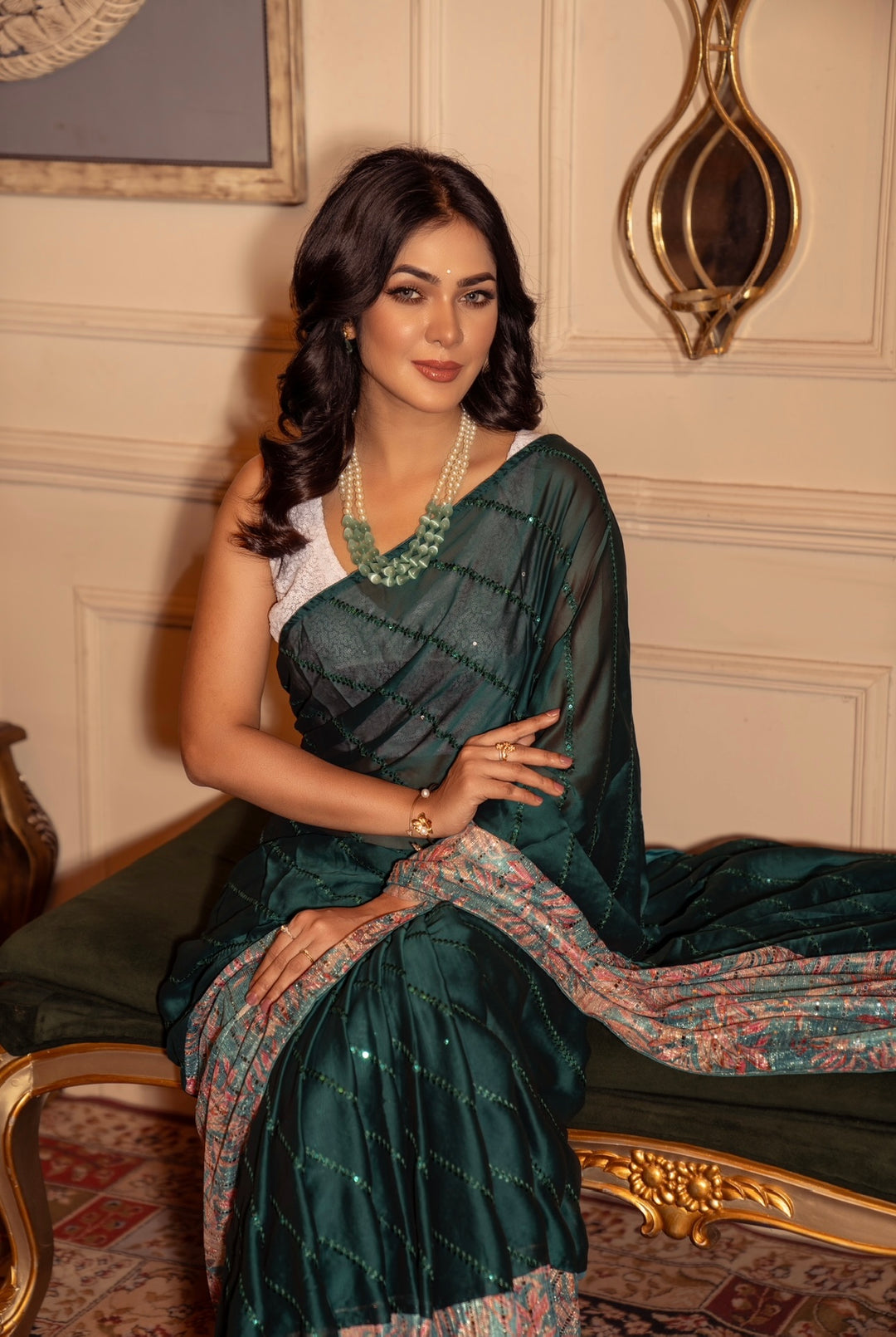 Turquoise Georgette Saree