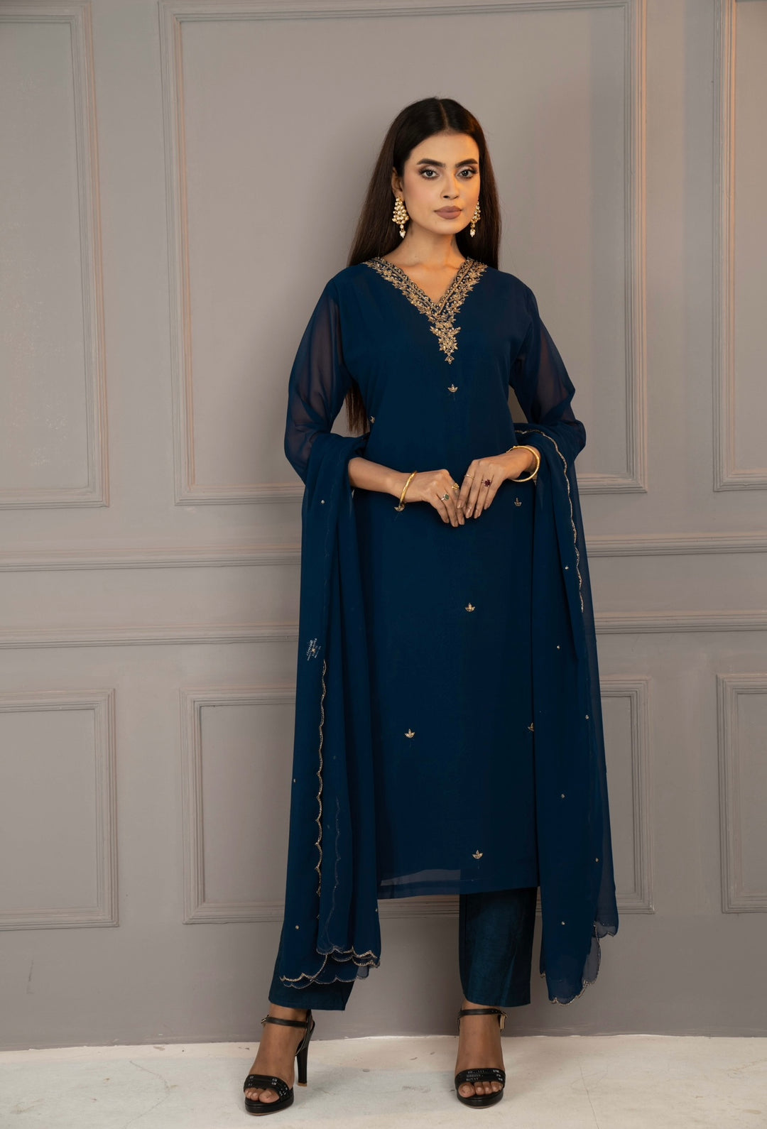 Navy Blue Silk Set