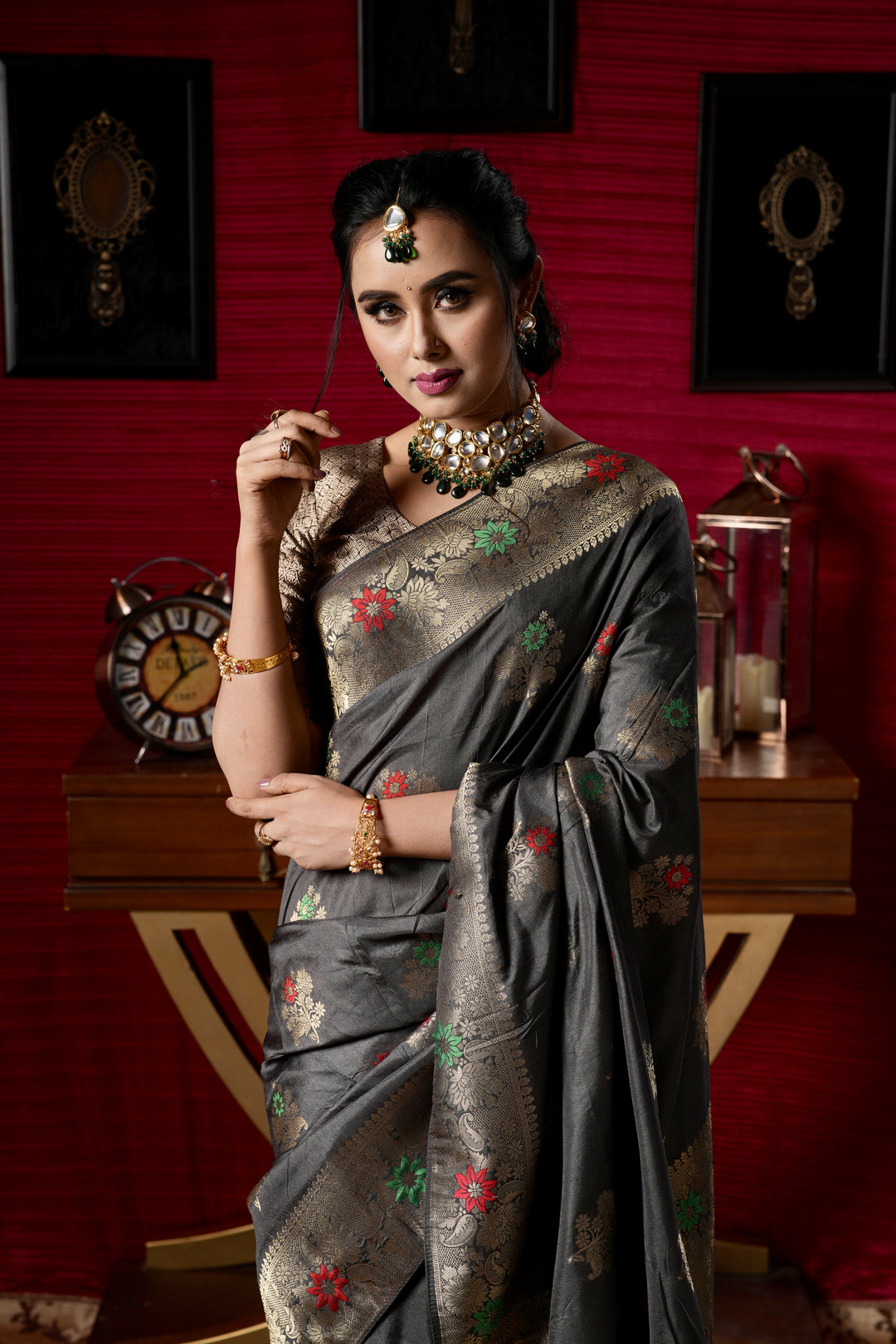 Grey Banarasi Saree