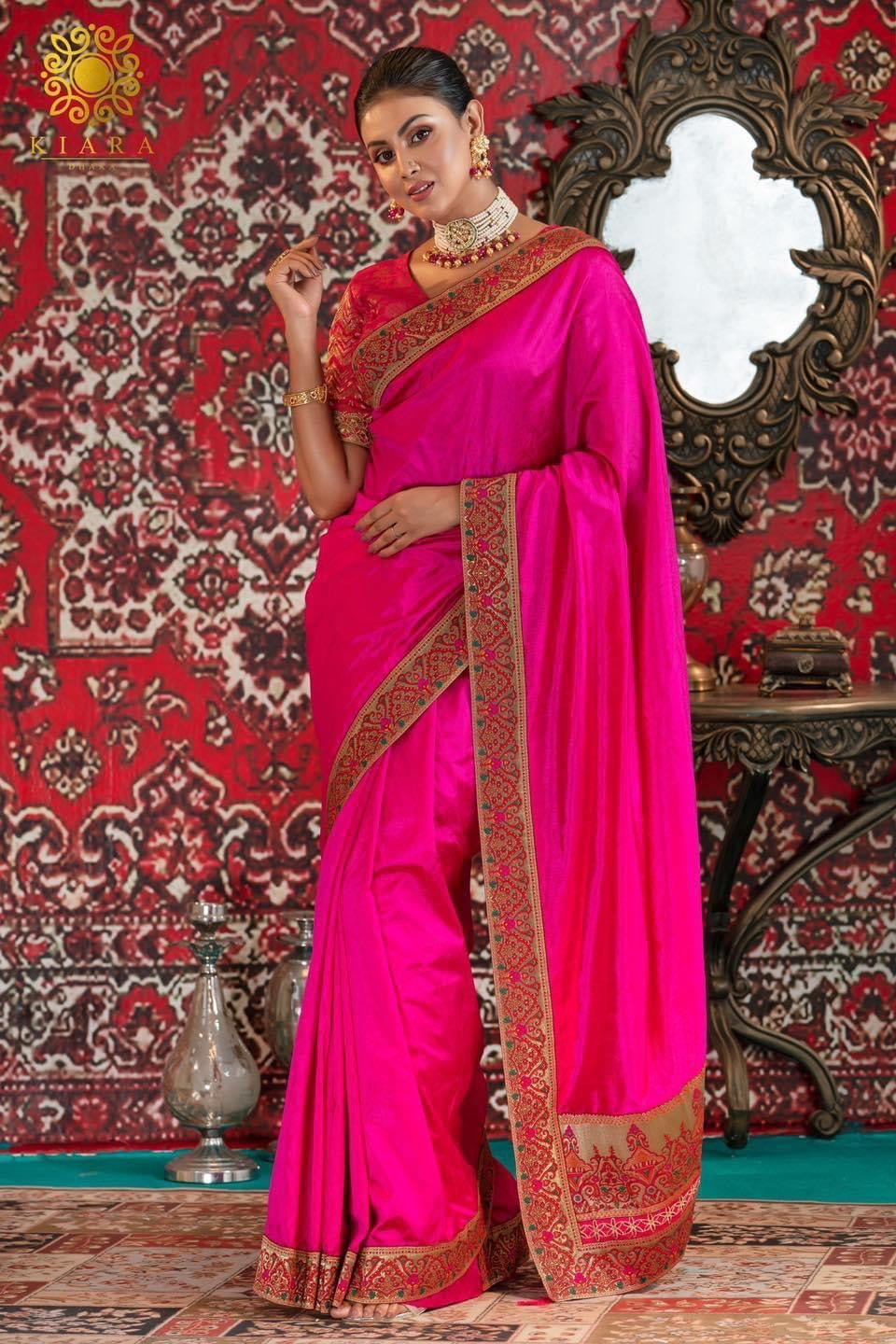 Hot pink Gadwal Saree