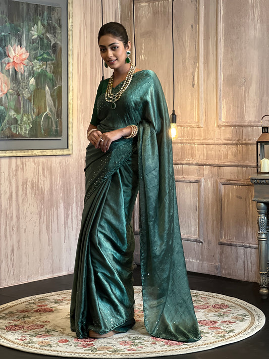 Bottle Green Dabka Saree