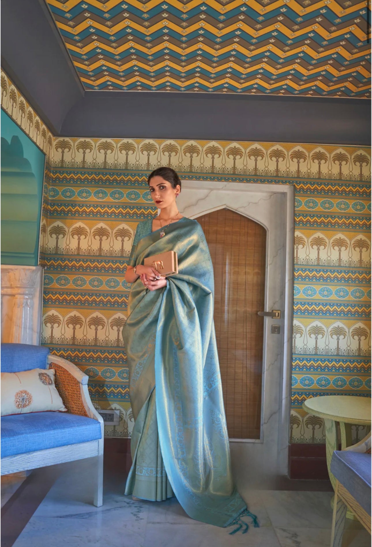 Powder Blue Kanchiwaram Saree