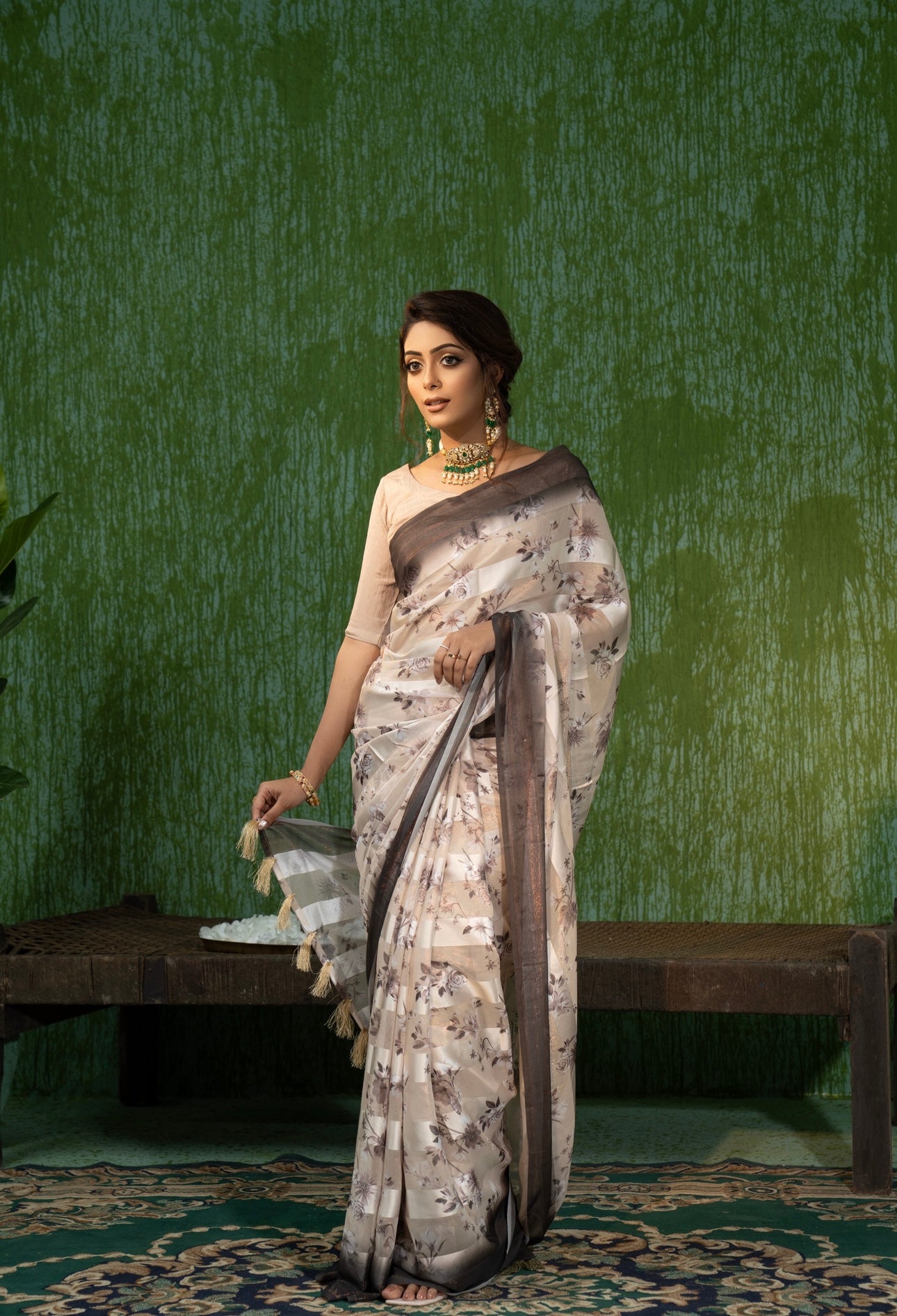 Brown Floral Saree