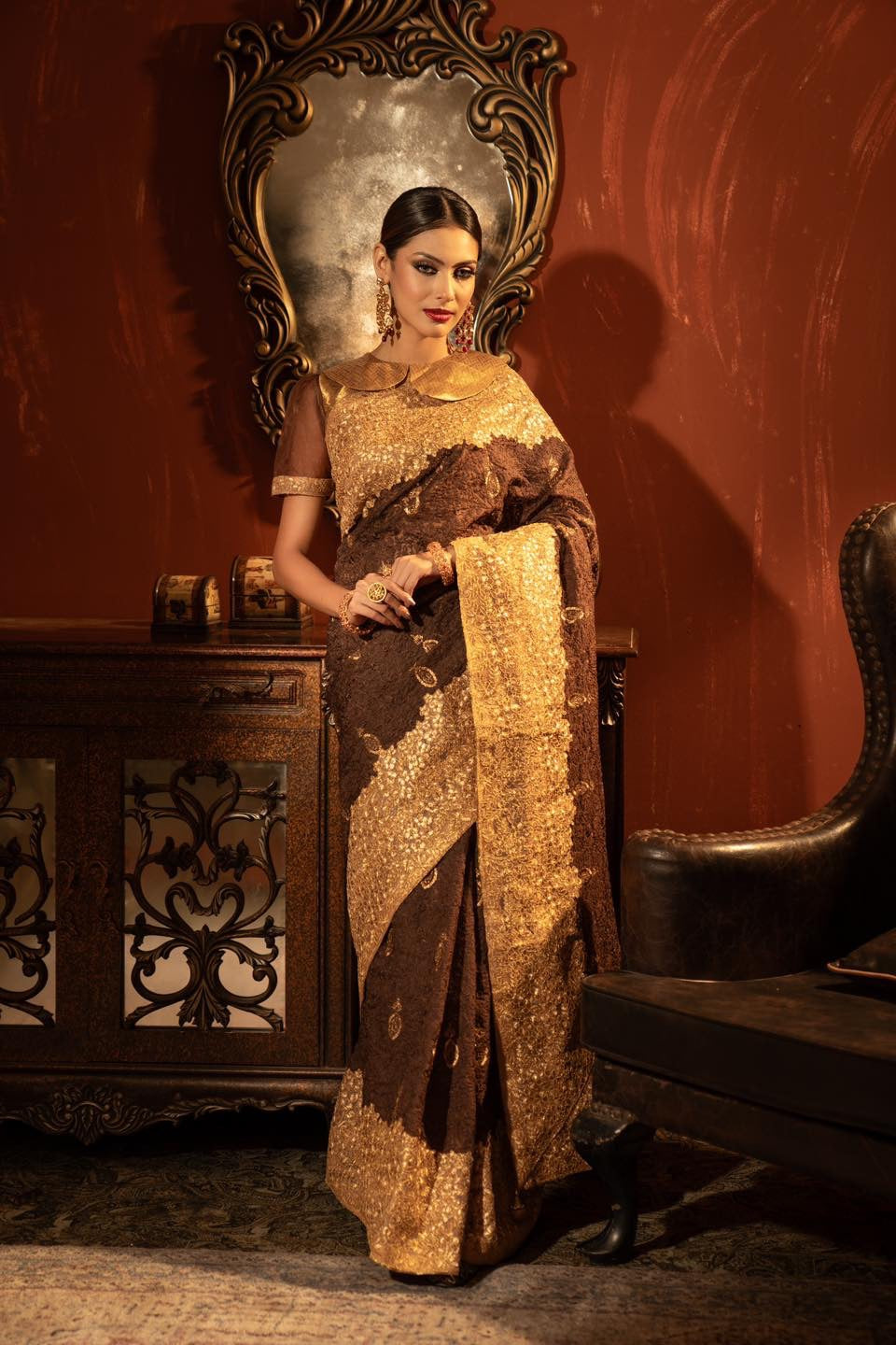 Brown Tissue Saree