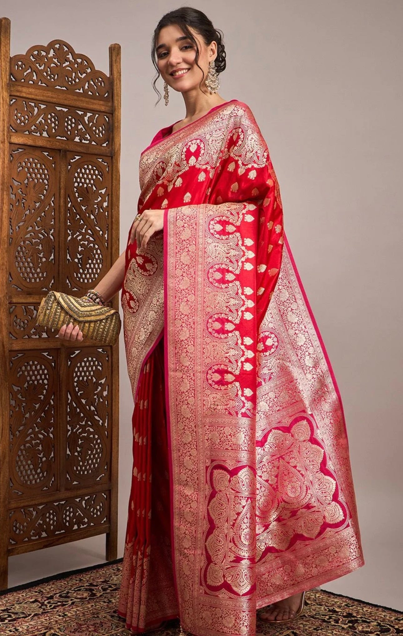 Red Floral Silk Saree