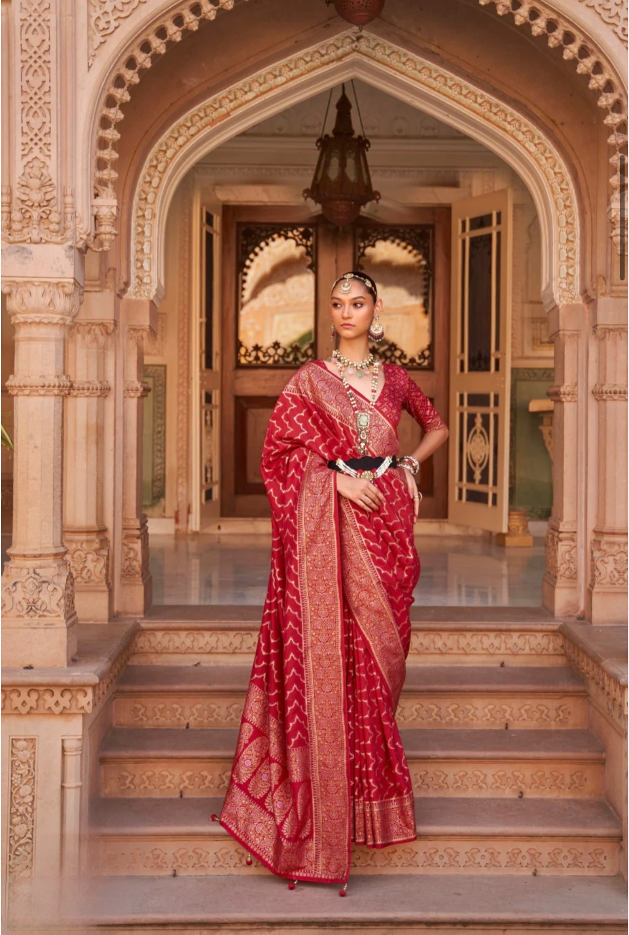 Red Striped Banarasi saree
