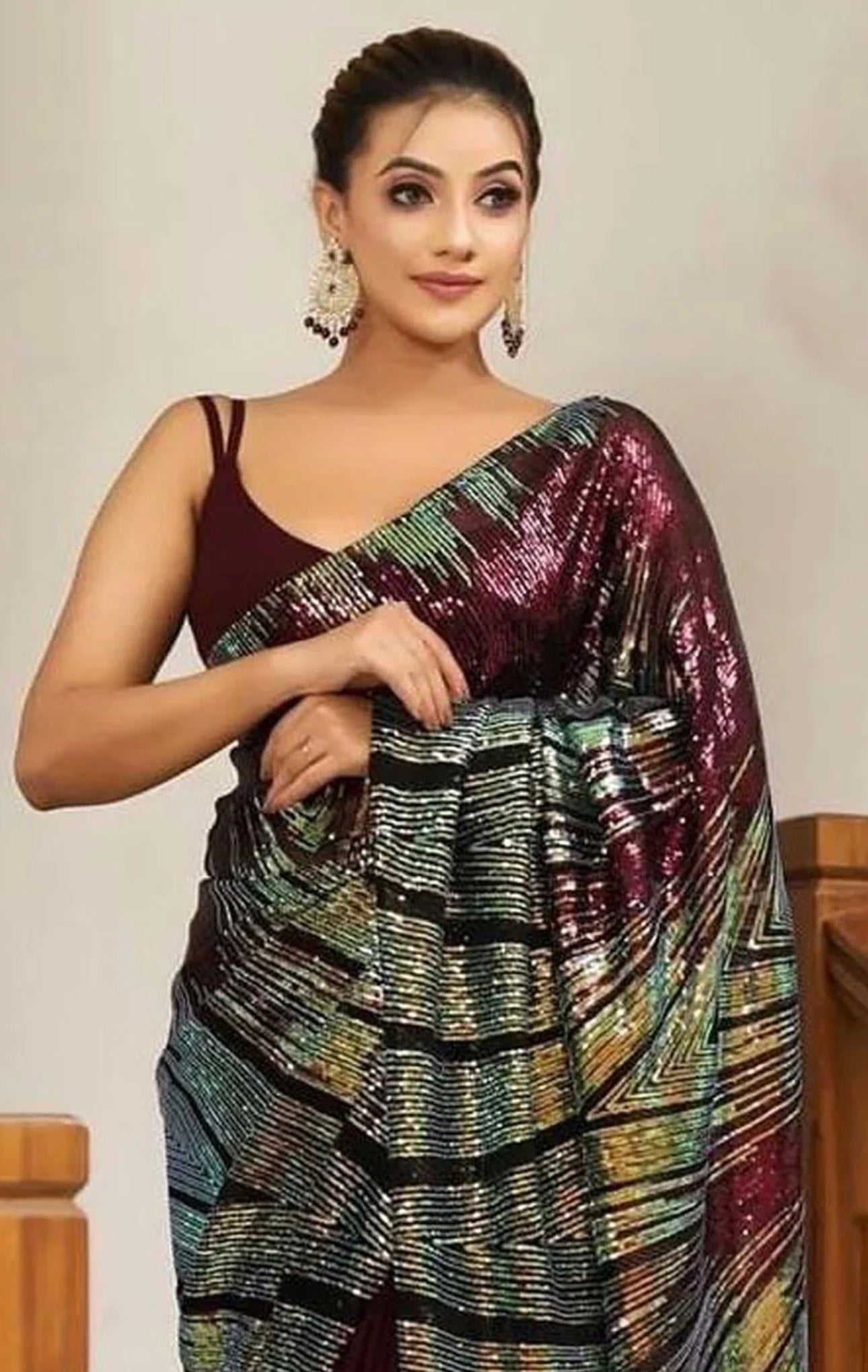 Maroon Multicolor Saree