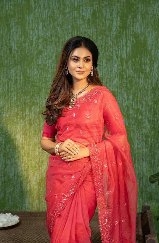 Fuscia Organza Saree