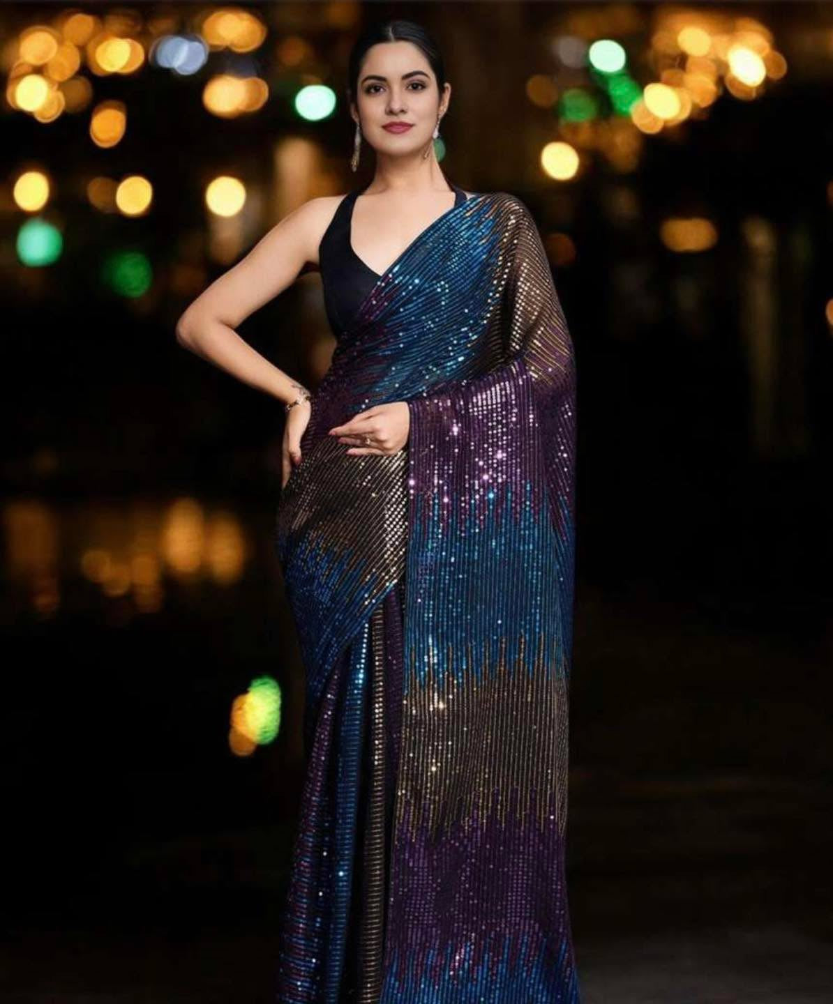 Blue Sequins Saree