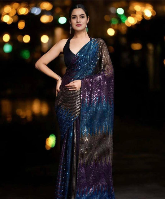Blue Sequins Saree