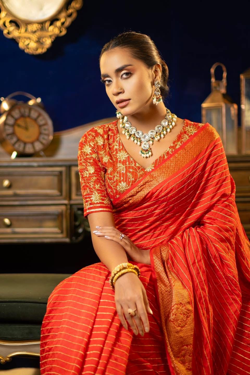 Red Zardosi Saree