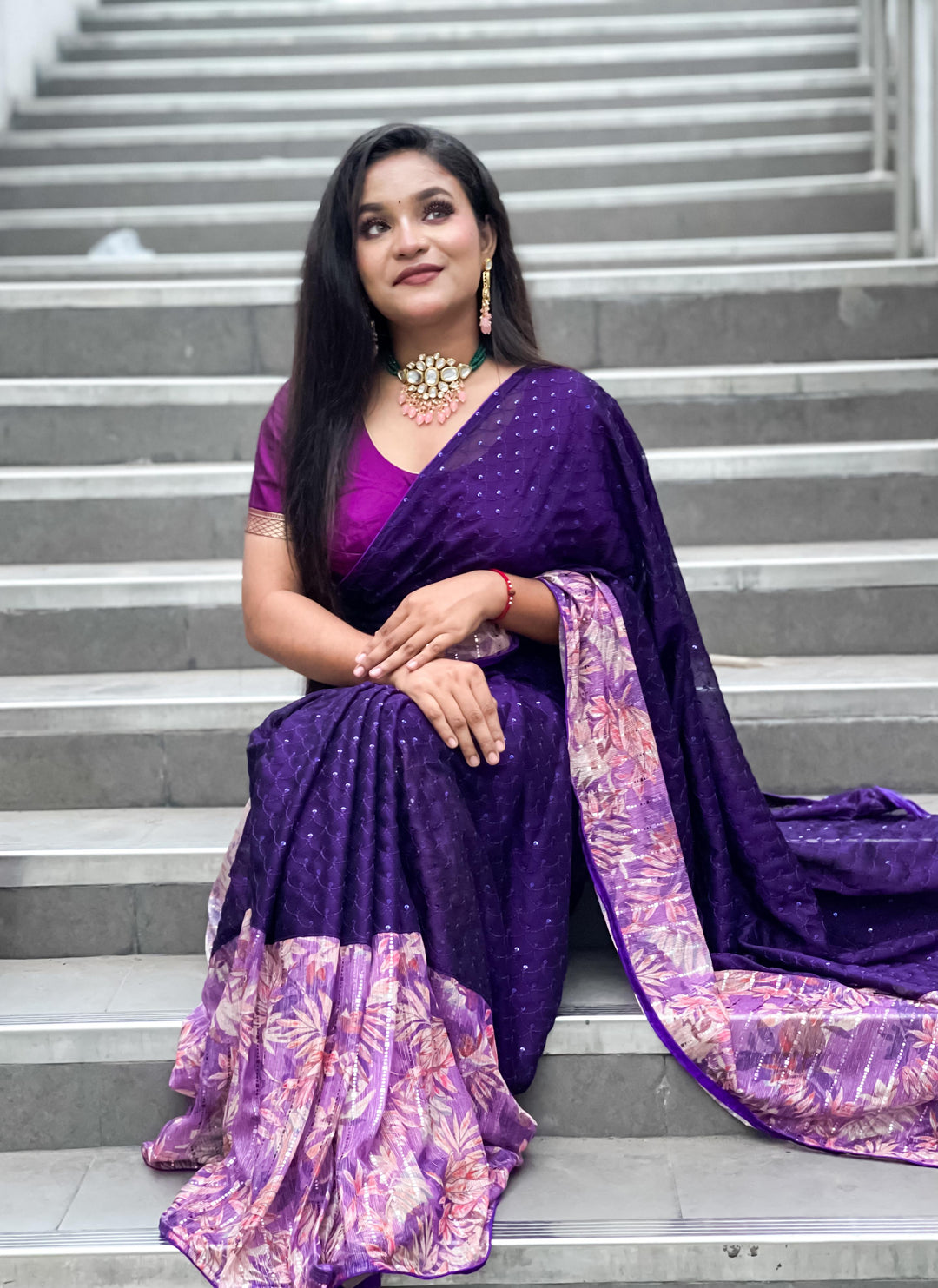 Purple Floral Saree