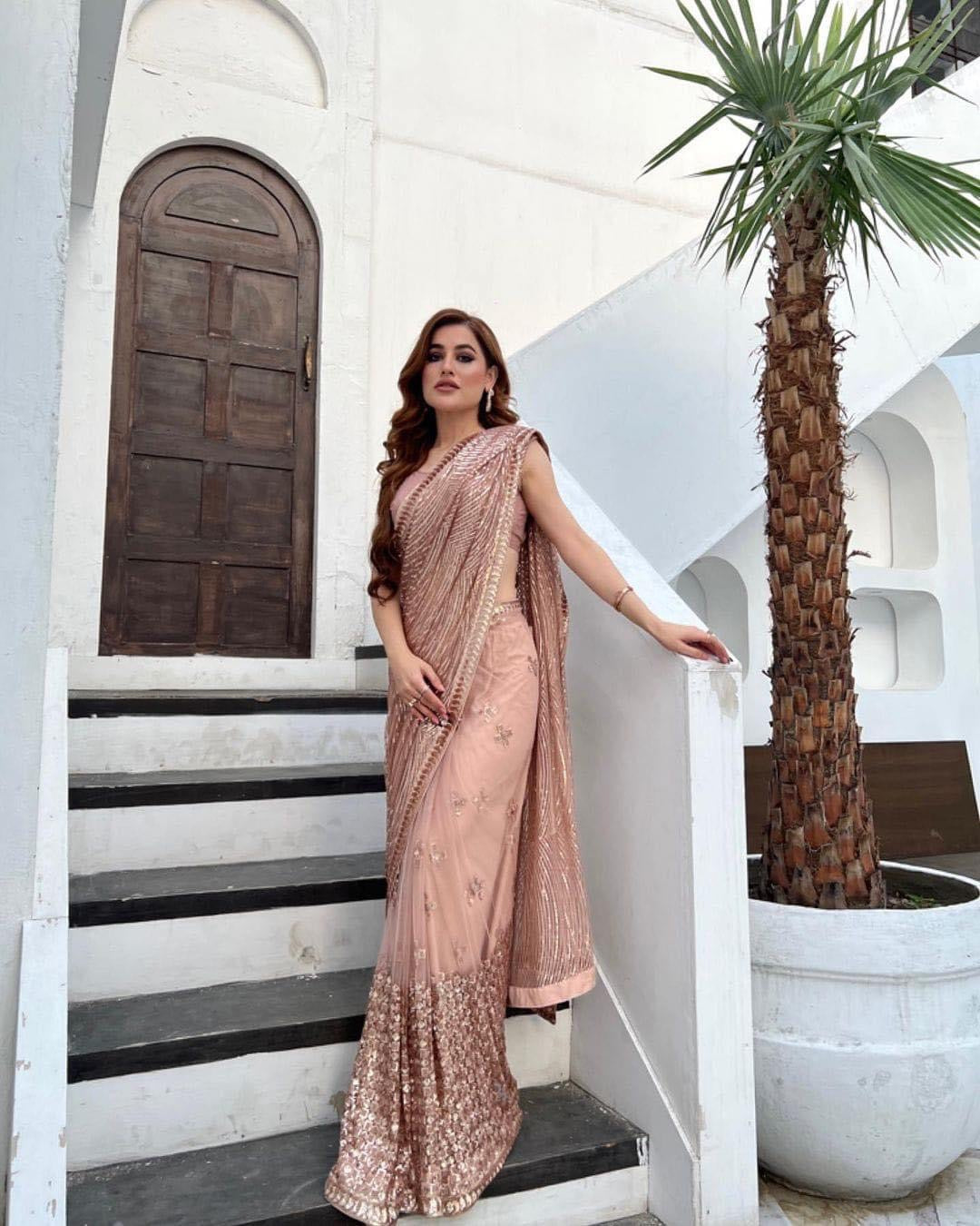 Peach organza saree