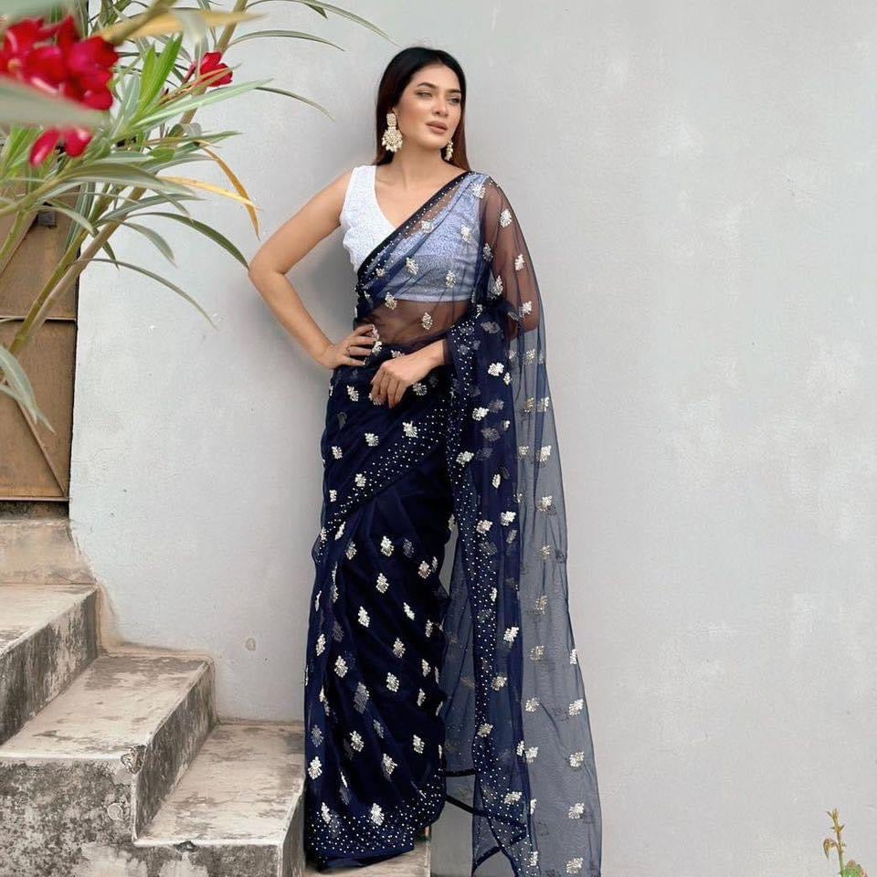 Navy Blue net saree