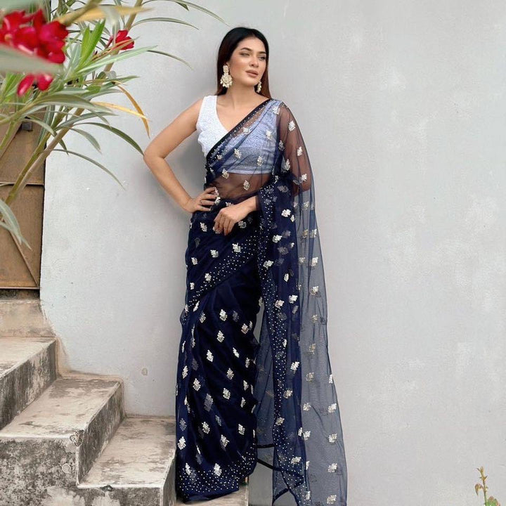 Navy Blue net saree